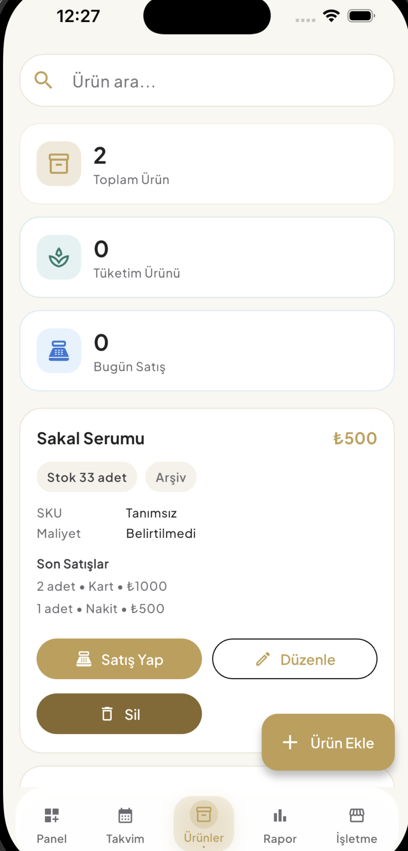 1Randevu ürün listesi ekranı
