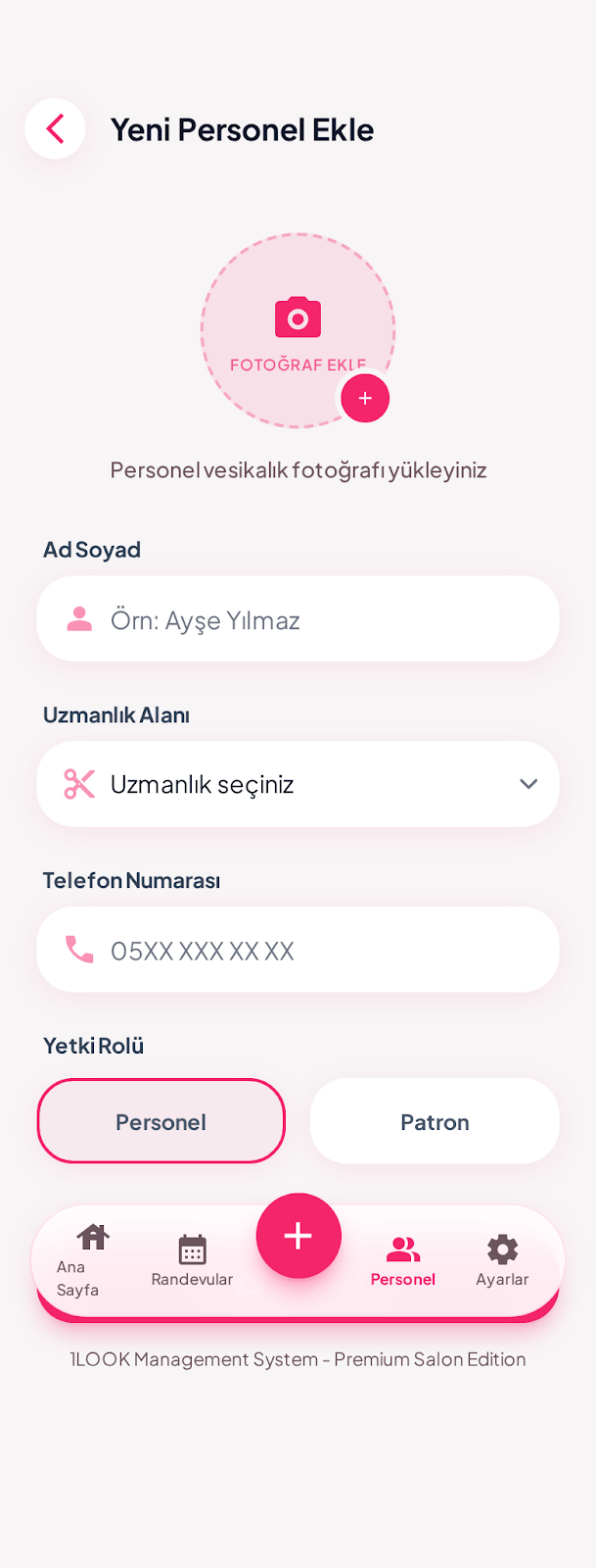 1Randevu personel yönetimi ekranı